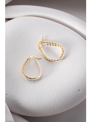 Nereze 925 Ayar Gümüş Çift Renk Oval Burma Halka Küpe