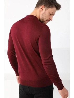 Onzemu Unisex Biskilet Yaka Dokuma Triko - Bordo