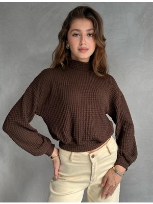 Defile Giyim Balıkçı Yaka Dokulu Crop Bluz