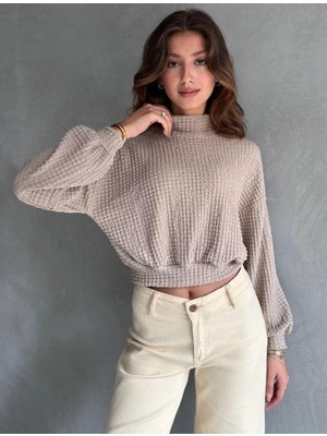 Defile Giyim Balıkçı Yaka Dokulu Crop Bluz