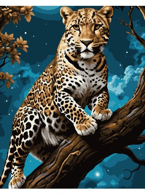 Sayılarla Boyama Kasnaklı Tablo Seti Fırça Boya Dahil 40X50 Kahverengi Leopar
