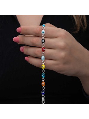 HS Demirci 925 Ayar Gümüş Renkli Nazar Mineli Kadın Bileklik