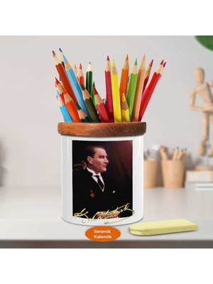 Asilmeydan Mustafa Kemal Atatürk Asil Lider Ahşap Seramik Kalemlik -r174