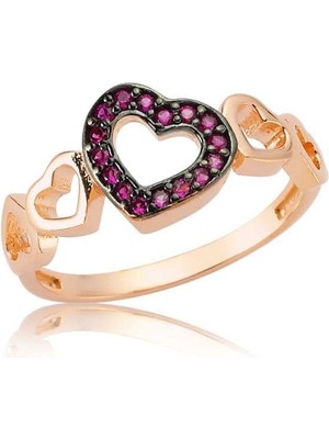 Gümüş Rose Pembe Kalpli Bayan Yüzük