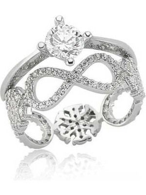 Gumush Gümüş Çift Taraflı Sonsuzluk Tek Taş Yüzük