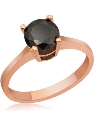 Gumush Gümüş Rose Siyah Tektaş Yüzük