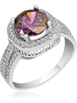 Gümüş Mor Yuvarlak Bayan Yüzük