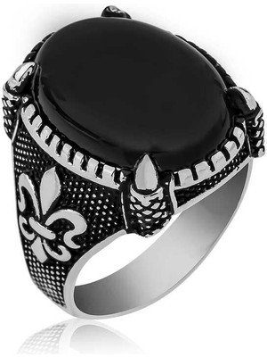 Gumush ​Gümüş Zambak Çiçeği Desenli Pençe Erkek Yüzük