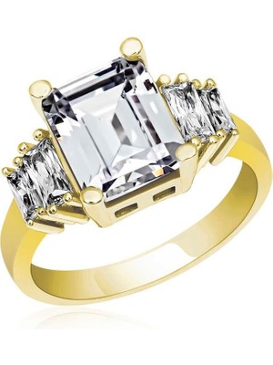 Gümüş Gold Baget Taşlı Bayan Yüzük