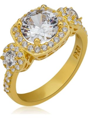 Gumush Gümüş Gold Kare Montür Tek Taş Kadın Yüzük