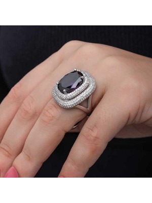 Gümüş Ametist Taşlı Kadın Yüzük