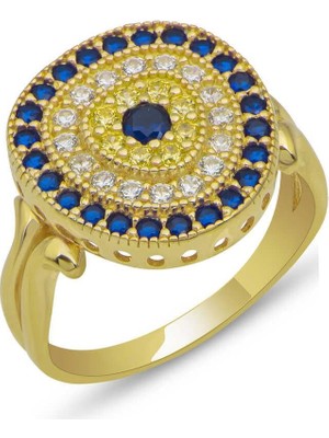 Gümüş Gold Oval Nazarlı Kadın Yüzük