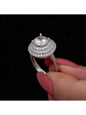 Gümüş 3 Sıra Taşlı Anturaj Kadın Yüzük