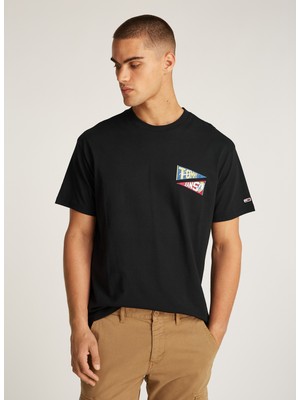 Tommy Hilfiger Bisiklet Yaka Siyah Erkek T-Shirt DM0DM20350BDS Tjm Rlx Unı Flag Tıgr