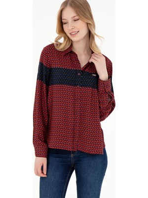 U.s. Polo Assn. Regular Fit Bisiklet Yaka Bordo Kadın Gömlek Kendal