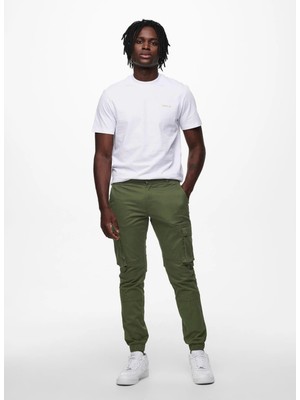 Only & Sons Lastikli Paça Koyu Yeşil Erkek Kargo Pantolon Onscam Stage Cargo Cuff Lıfe 6687 N