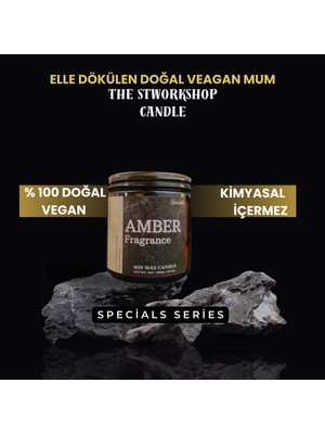 Stworkshop Amber Fragrance: Dekoratif  Amber Kokulu Ahşap Fitilli Doğal Vegan Soya Wa x  Mum. 390GR.