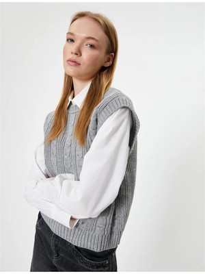 Koton Triko Süveter Kolsuz Örgü Dokulu Bisiklet Yaka