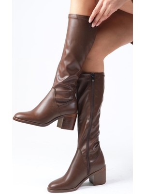 Mio Gusto Armande Kahverengi Streç, Kalın Topuklu Kadın Çizme
