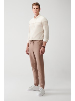 AVVA Erkek Vizon Beli Lastikli Dokulu Jogger Truva Relaxed Fit  Pantolon E003052