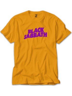Z zepplin Black Sabbath Purple Yazı Sarı Tişört