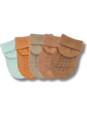 Cherrywoolcotton Kaydırmaz Taban 5'li Dikişsiz Organik Pamuklu Bebek Çorap Seti
