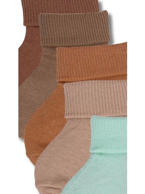Cherrywoolcotton Kaydırmaz Taban 5'li Dikişsiz Organik Pamuklu Bebek Çorap Seti