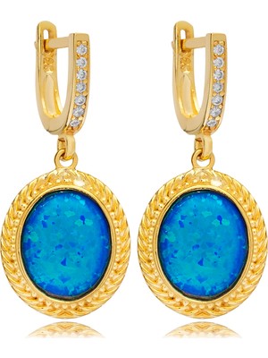Silveranka 925 Ayar Gümüş Mavi Opal Taşlı Vintage Tasarım Küpe