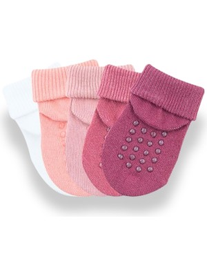 Cherry Wool Cotton Kaydırmaz Taban 5'li Dikişsiz Organik Pamuklu Bebek Çorap Seti