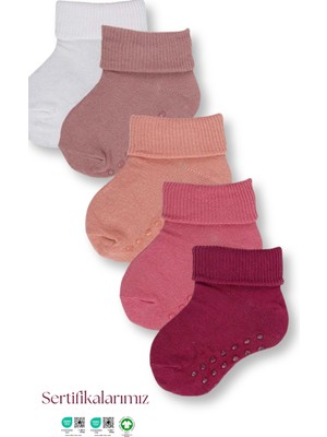 Cherry Wool Cotton Kaydırmaz Taban 5'li Dikişsiz Organik Pamuklu Bebek Çorap Seti