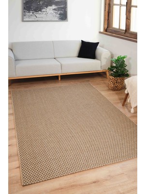 Sisaluna 4442 Bej Jüt Tabanlı Modern Dokuma Kilim Sisal Hasır Halı