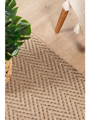 Sisaluna 4441 Bej Jüt Tabanlı Modern Dokuma Kilim Sisal Hasır Halı