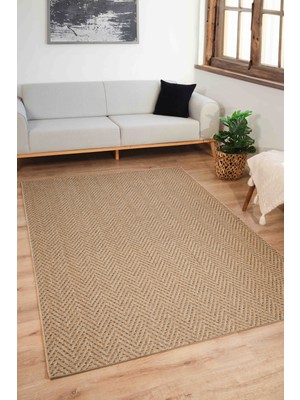 Sisaluna 4441 Bej Jüt Tabanlı Modern Dokuma Kilim Sisal Hasır Halı