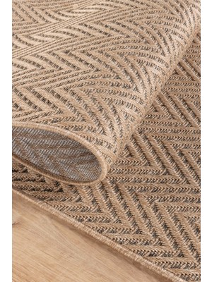 Sisaluna 4441 Bej Jüt Tabanlı Modern Dokuma Kilim Sisal Hasır Halı