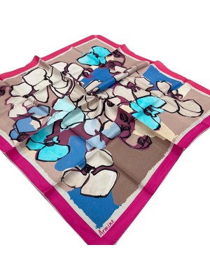 Armine Pembe Desenli Tivil İpek Eşarp 8914 - 57