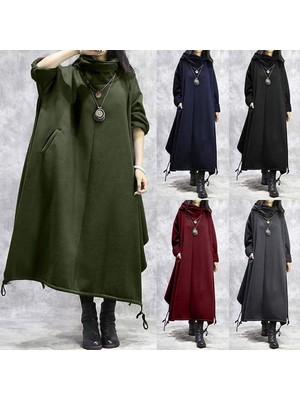 Günlük Sonbaharlık Tam Boy Panço Kadın Elbise