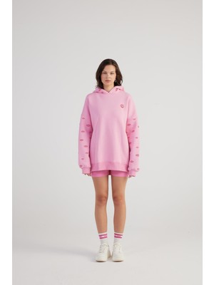 Holly Lolly Kadın Pembe Standart Oversize Kapüşonlu Eye Unisex Sweat