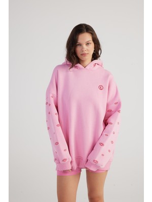 Holly Lolly Kadın Pembe Standart Oversize Kapüşonlu Eye Unisex Sweat