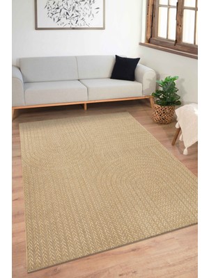 Sisaluna 4443 Bej Jüt Tabanlı Modern Dokuma Kilim Sisal Hasır Halı