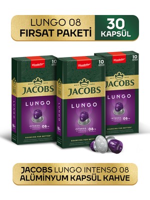 Jacobs Lungo 8 Intenso Nespresso Uyumlu Alüminyum Kapsül Kahve 10 Adet X 3 Paket