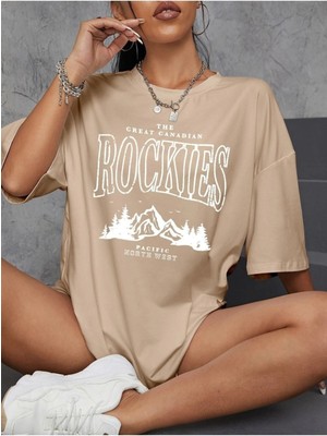 Mercoledi Rockıes Baskılı Siyah Oversize T-Shirt Salaş Boyfirend