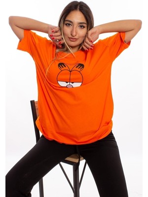 Garfield Baskılı Turuncu Oversize Unisex Tshirt