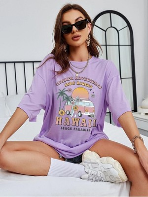 Surf Riders Baskılı Kadın Oversize T-Shirt Salaş Boyfirend