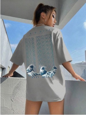 Mercoledi Big Wave Baskılı Kadın Oversize T-Shirt Salaş Boyfirend