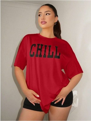 Mercoledi Chıll Baskılı Kadın Oversize T-Shirt Salaş Boyfirend