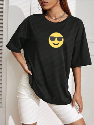 Mercoledi Gözlüklü Emoji Ünisex T-Shirt Oversize Salas Boyfriend