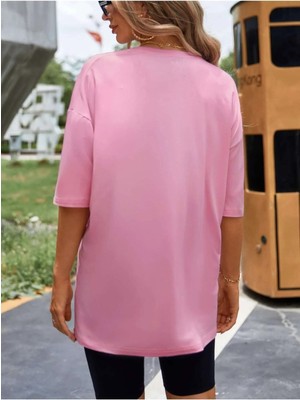 Be Free Pembe Oversize Salas Boyfriend Kadın T-Shirt Top Bluz