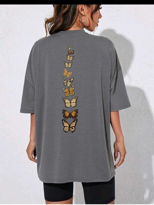 Mercoledi Butterflies Baskılı Kadın Oversize Salaş T-Shirt Boyfirend