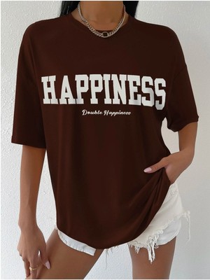 Happıness Baskılı Kadın Oversize Salas T-Shirt Boyfirend