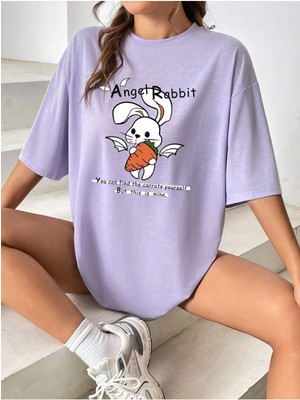 Angel Rabbit Baskılı Oversize T-Shirt Salas Boyfriend